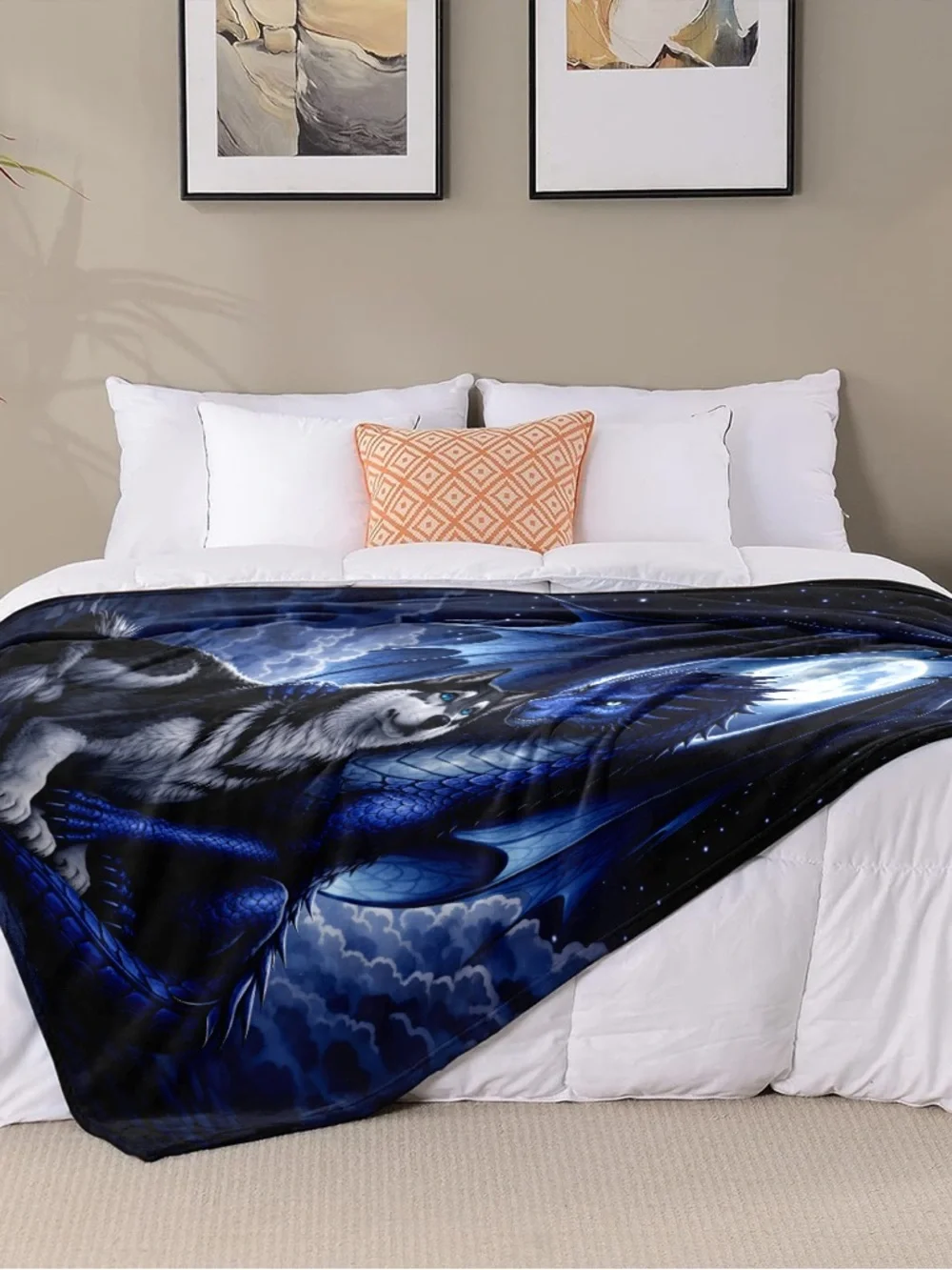 Mystic Blue Dragon & Husky Fleece Throw Blanket - Picture 3 of 6